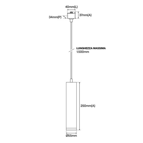 Faro a Sospensione per Binario Monofase, 1xGU10, Nero Faro a Sospensione per Binario Monofase, 1xGU10, Nero