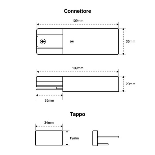 Connettore di Alimentazione + Tappo Binario Monofase Bianco Connettore di Alimentazione + Tappo Binario Monofase Bianco