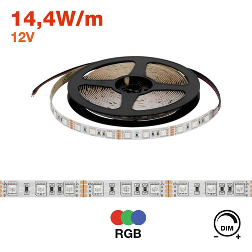 Striscia LED 5050/60 - IP20 - 14,4W/m - 5m - 12V - RGB