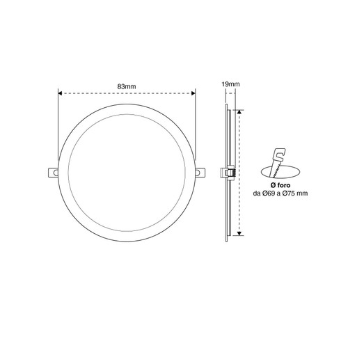 Pannello LED Rotondo 5W, 500lm, no Flickering, Foro Ø69-75mm Pannello LED Rotondo 5W, 500lm, no Flickering, Foro Ø69-75mm