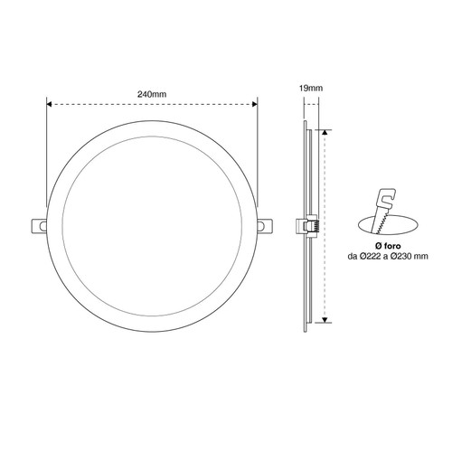 Pannello LED Rotondo 24W, 2.400lm, no Flickering, Foro Ø222-230mm Pannello LED Rotondo 24W, 2.400lm, no Flickering, Foro Ø222-230mm