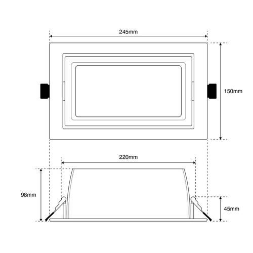 Faro LED da Incasso 44W, Foro 210x130, Nero - PHILIPS DRIVER Faro LED da Incasso 44W, Foro 210x130, Nero - PHILIPS DRIVER