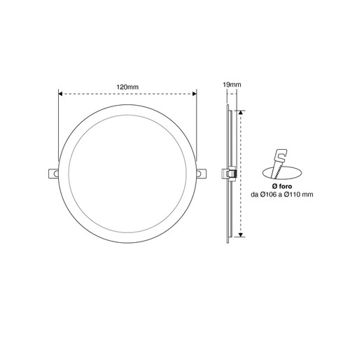 Pannello LED Rotondo 8W, 800lm, no Flickering, Foro Ø106-110mm, Dimmerabile Pannello LED Rotondo 8W, 800lm, no Flickering, Foro Ø106-110mm, Dimmerabile