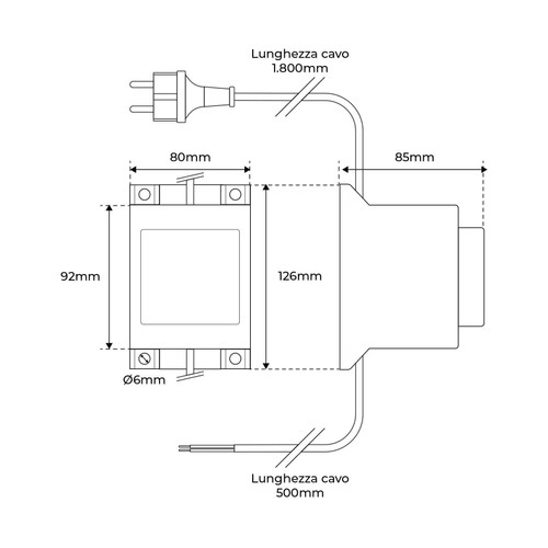 Trasformatore 100W 12VAC, IP68 Trasformatore 100W 12VAC, IP68