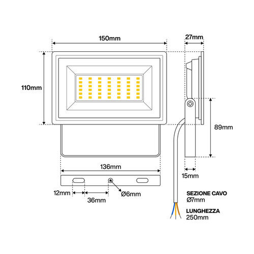 Faro LED 30W IK7, IP65
