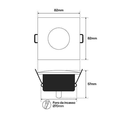 Portafaretto Quadrato da Incasso per GU10 Foro Ø70mm Acciaio Inox Portafaretto Quadrato da Incasso per GU10 Foro Ø70mm Acciaio Inox