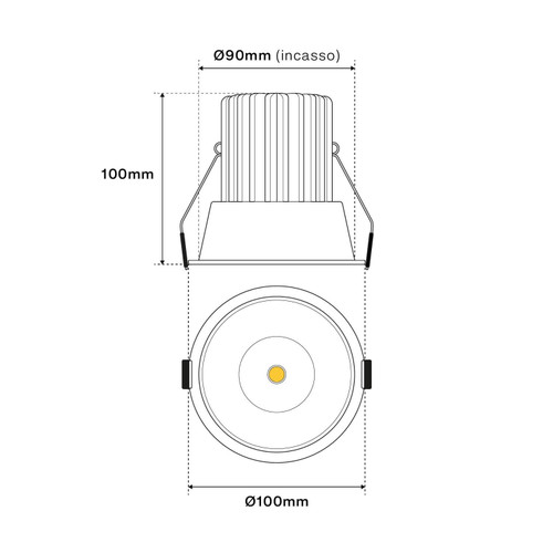 Faro da Incasso 18W Foro Ø90mm Nero IP40 CCT BRIDGELUX LED 3 Parabole