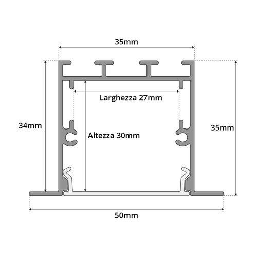 Profilo Incasso per Doppia Striscia LED 2m Profilo Incasso per Doppia Striscia LED 2m