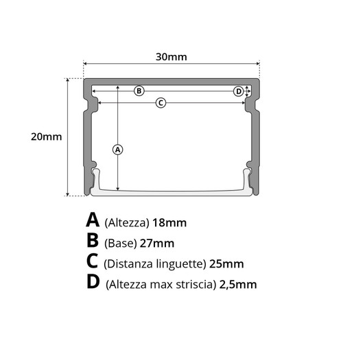 Profilo Lineare XL in Alluminio per Striscia LED 1m e 2m Profilo Lineare XL in Alluminio per Striscia LED 1m e 2m