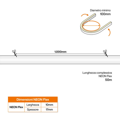 Neon Flex LED Serie 220V 9W/m IP67 50m Flessibile