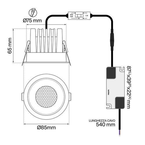 Faro da Incasso 12W Foro Ø75mm CCT 15°-55° Philips Certadrive - Bianco Faro da Incasso 12W Foro Ø75mm CCT 15°-55° Philips Certadrive - Bianco