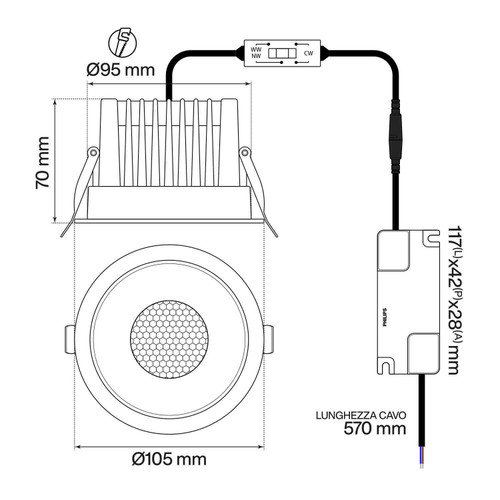 Faro da Incasso 18W, Foro Ø95mm, CCT, 15°-55°, Philips Certadrive - Bianco Faro da Incasso 18W, Foro Ø95mm, CCT, 15°-55°, Philips Certadrive - Bianco
