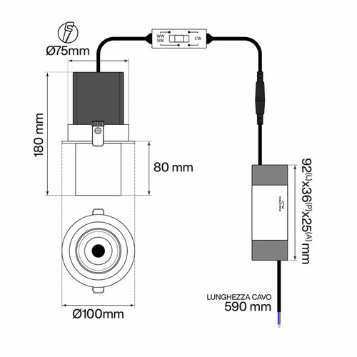 Faro LED da Incasso 15W, Orientabile, CCT Bianco Variabile, Foro Ø75mm Faro LED da Incasso 15W, Orientabile, CCT Bianco Variabile, Foro Ø75mm