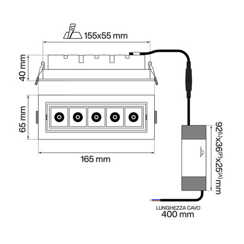 Faro LED da Incasso Bianco 12W, Orientabile, Foro 155x55mm Faro LED da Incasso Bianco 12W, Orientabile, Foro 155x55mm