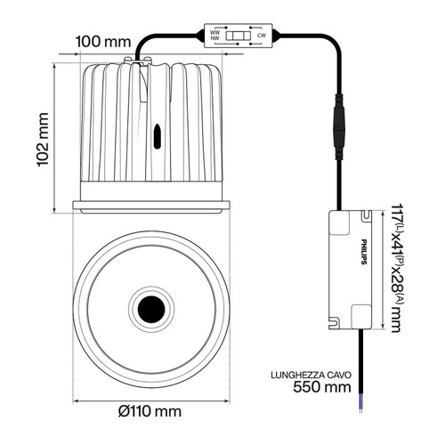 Lampada LED AR111 35W CRI90 CCT Bianco Variabile Angolo 38°/90° PHILIPS driver Lampada LED AR111 35W CRI90 CCT Bianco Variabile Angolo 38°/90° PHILIPS driver
