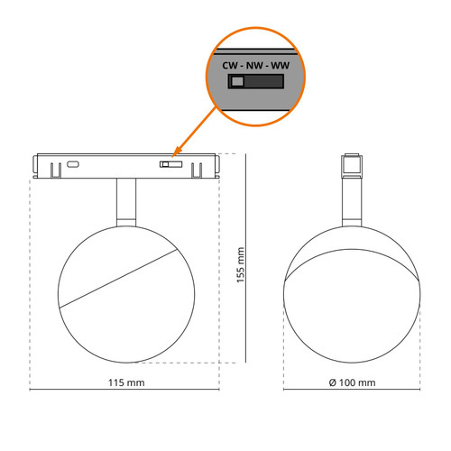Sfera LED 7W Magnetica, CCT, Angolo 180°, Nera Sfera LED 7W Magnetica, CCT, Angolo 180°, Nera