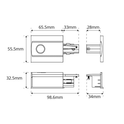Kit Connettore Alimentazione DX e Tappo per Binario Trifase da incasso Kit Connettore Alimentazione DX e Tappo per Binario Trifase da incasso