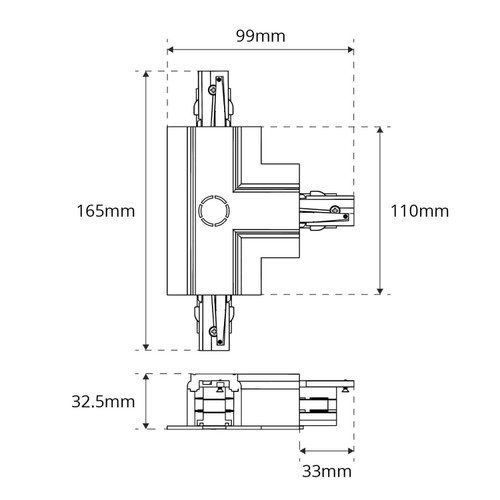 Connettore Tipo "T" DX1 Bianco per Binario Trifase da Incasso Connettore Tipo "T" DX1 Bianco per Binario Trifase da Incasso