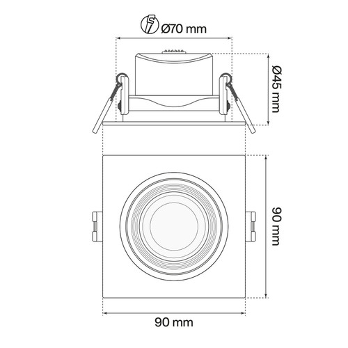 Faro Incasso Quadrato 7W CCT Ø70mm 38° Orient. Dimmerabile