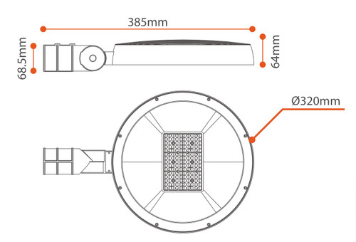 Lampione Stradale LED 40W, 147lm/W, IP65 Snodo Ø68mm Lampione Stradale LED 40W, 147lm/W, IP65 Snodo Ø68mm