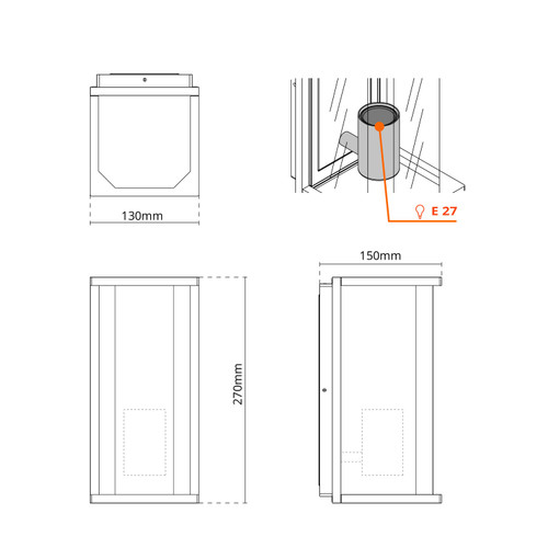 Applique Corten Mattone E27, IP54 per Esterni - Serie PRISM Applique Corten Mattone E27, IP54 per Esterni - Serie PRISM
