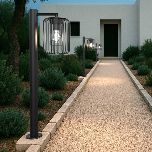 Paletto da Giardino Nero a Lanterna 80cm Base E27 IP54 - Serie NEXUS