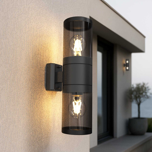 Applique E27 Cilindrica Bidirezionale, IP54 da Esterno - Nera