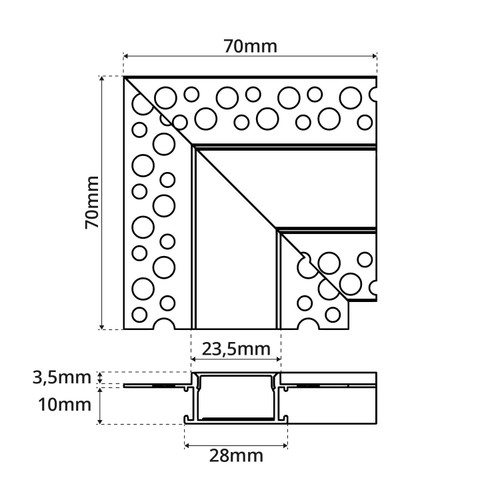 Angolo di Giunzione 90° per Profilo Doppia Striscia Cartongesso Alluminio Angolo di Giunzione 90° per Profilo Doppia Striscia Cartongesso Alluminio