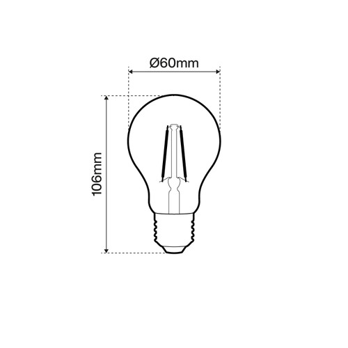 Lampada LED E27 2W Ambrata a Filamento, No Flickering - A60 Lampada LED E27 2W Ambrata a Filamento, No Flickering - A60