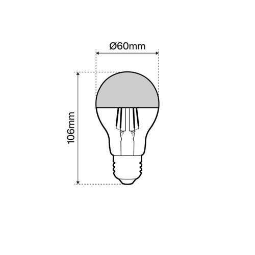 Lampada LED E27, 6W Filamento con Riflettore Cromato, No Flickering Lampada LED E27, 6W Filamento con Riflettore Cromato, No Flickering
