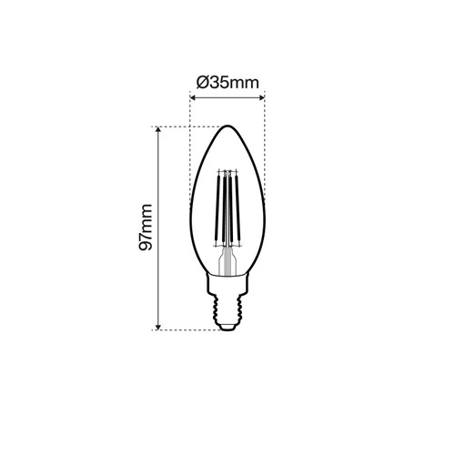 Lampada LED E14 6W a Filamento 150lm/W, No Flickering - C35