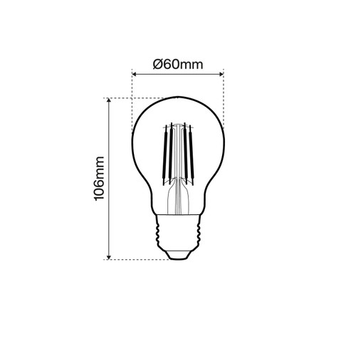 Lampada LED E27 6W a Filamento A60, No Flickering - Serie DarkLight Lampada LED E27 6W a Filamento A60, No Flickering - Serie DarkLight