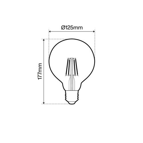 Lampada LED E27 6W a Filamento G125, No Flickering - Serie DarkLight Lampada LED E27 6W a Filamento G125, No Flickering - Serie DarkLight