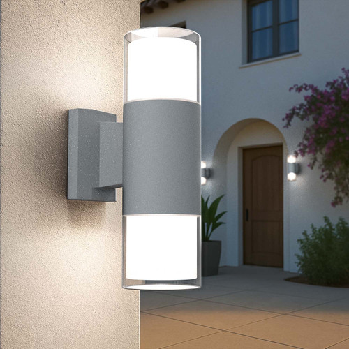 Applique Cilindrica Bidirezionale Grigia, IP54 con 2 basi GU10