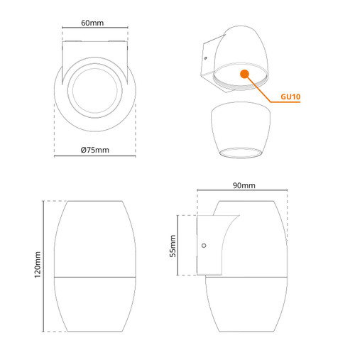 Applique Ovale Monodirezionale IP65 GU10 per esterni - Corten Applique Ovale Monodirezionale IP65 GU10 per esterni - Corten