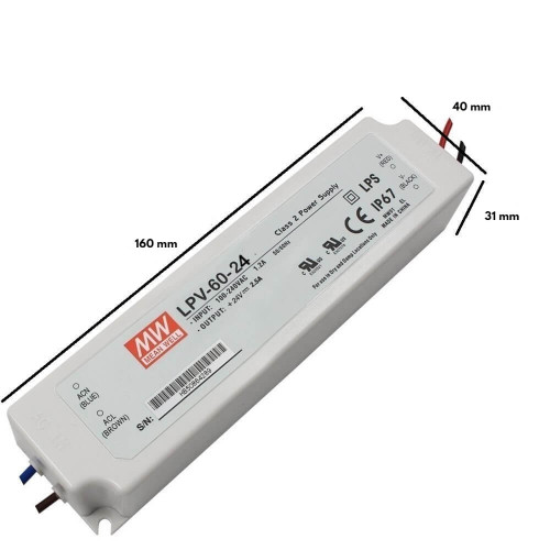 Alimentatore Meanwell 60W-24V IP67 LPV-60-24 Alimentatore Meanwell 60W-24V IP67 LPV-60-24