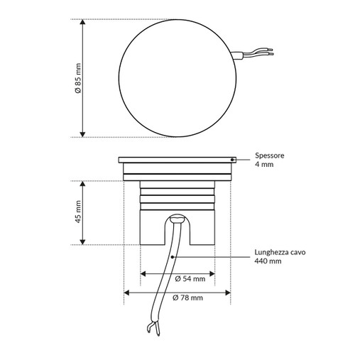 Faretto LED interrato da Giardino 6W IP67 24V, Luce Radente 360°- Inox