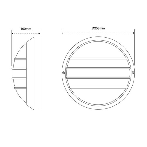 Plafoniera E27 IP54, Bianca, Ø258mm con Griglia protettiva Plafoniera E27 IP54, Bianca, Ø258mm con Griglia protettiva