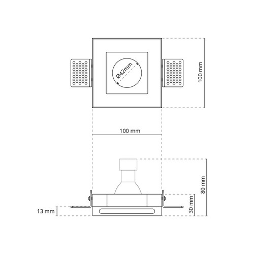 Portafaretto GU10 e MR16 Quadrato Gesso Pitturabile Ø100x100 mm Portafaretto GU10 e MR16 Quadrato Gesso Pitturabile Ø100x100 mm