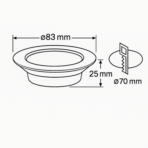 Faro LED da incasso 6W Dimmerabile CCT, Foro ø70mm, IP44