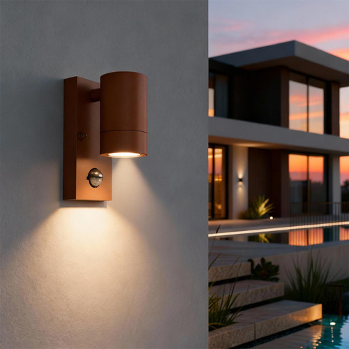 Applique cilindrica da Esterno IP65 GU10 con sensore Movimento - Corten Applique cilindrica da Esterno IP65 GU10 con sensore Movimento - Corten