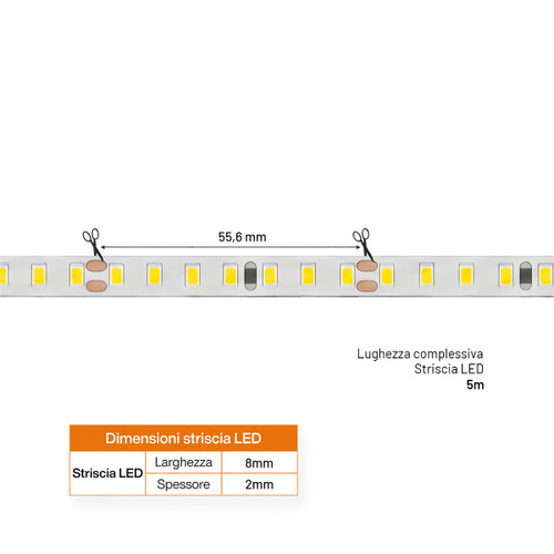 Striscia LED Professionale 24V 10W/m Alta Efficienza - IP20 - 5 metri