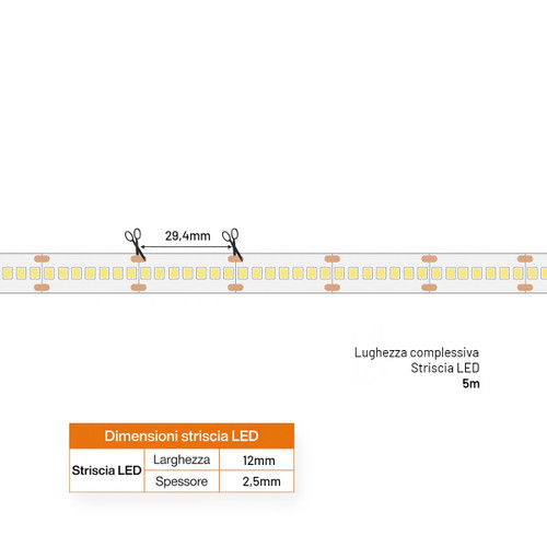 Striscia LED Professionale 24V 25W/m Altissima Luminosità - IP54 - 5 metri