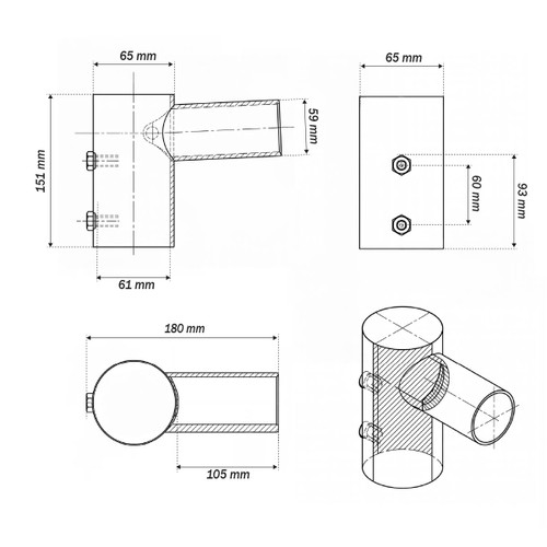 Adattatore Angolare per Lampade Stradali e Pali da Ø60 mm in Acciaio