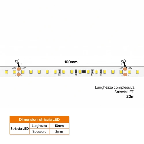 Striscia LED 48V 15W/m Ultra Long Professionale - IP20 - 20 metri