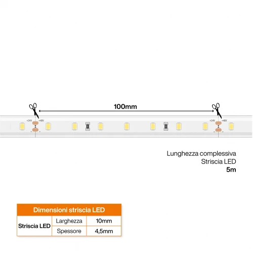 Striscia LED 24V 5W/m Alta Efficienza Professionale - IP67 - 5 metri