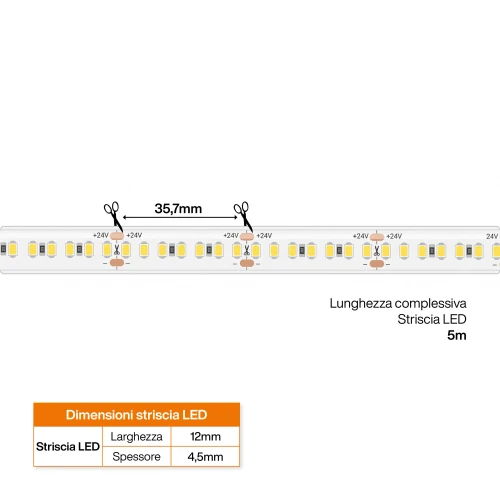 Striscia LED 24V 20W/m Alta Efficienza Professionale - IP67 - 5 metri