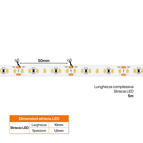 Striscia LED 24V 14,4W/m per Formaggi e Pasta CRI95 - IP54 - 5 metri