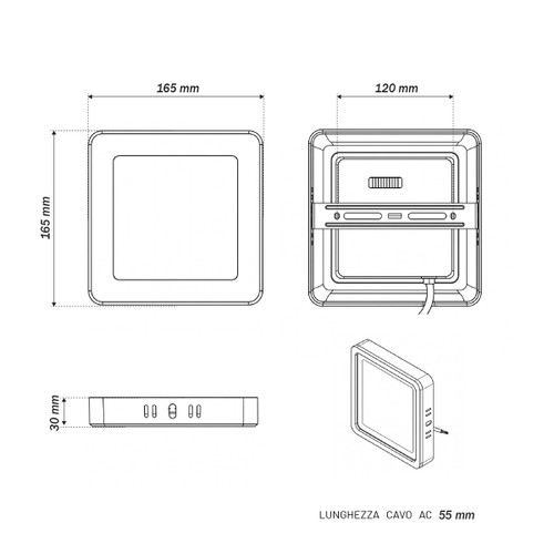 Plafoniera LED Quadrata 12W 165x165mm CCT Bianco Variabile - LEDISENS