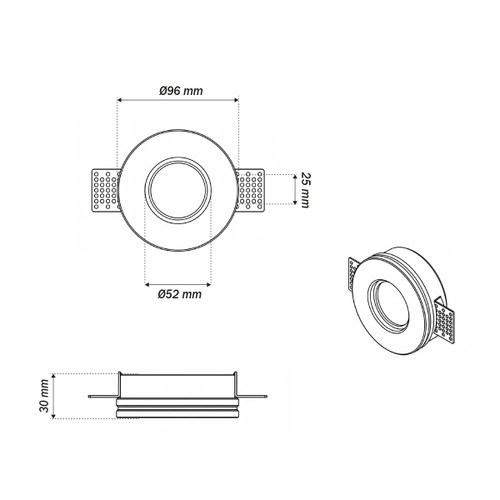 Portafaretto Rotondo Ø96x30mm GU10 in Gesso Pitturabile